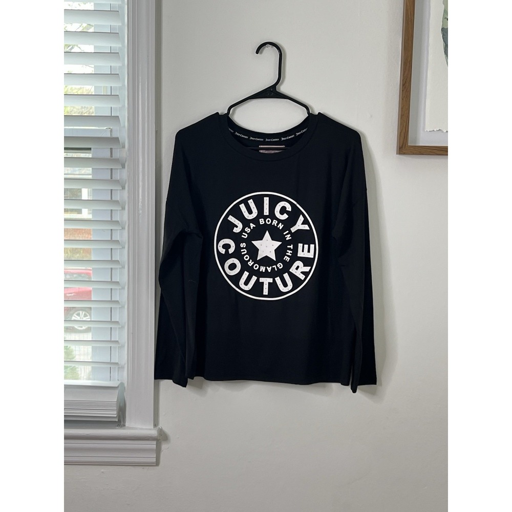 Juicy Couture Womens Pajama Black Long Sleeve Graphic‎ Top Size L